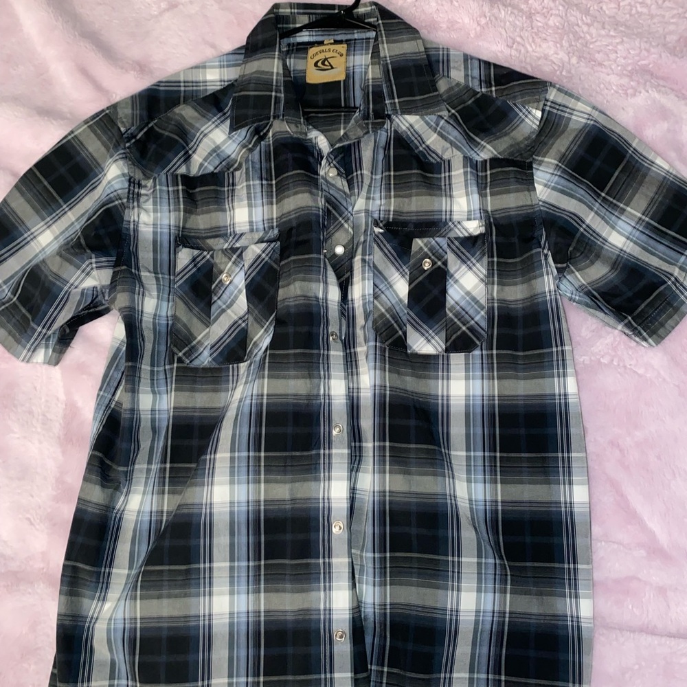 Men's Plaid Button Down Shirt - Black and White